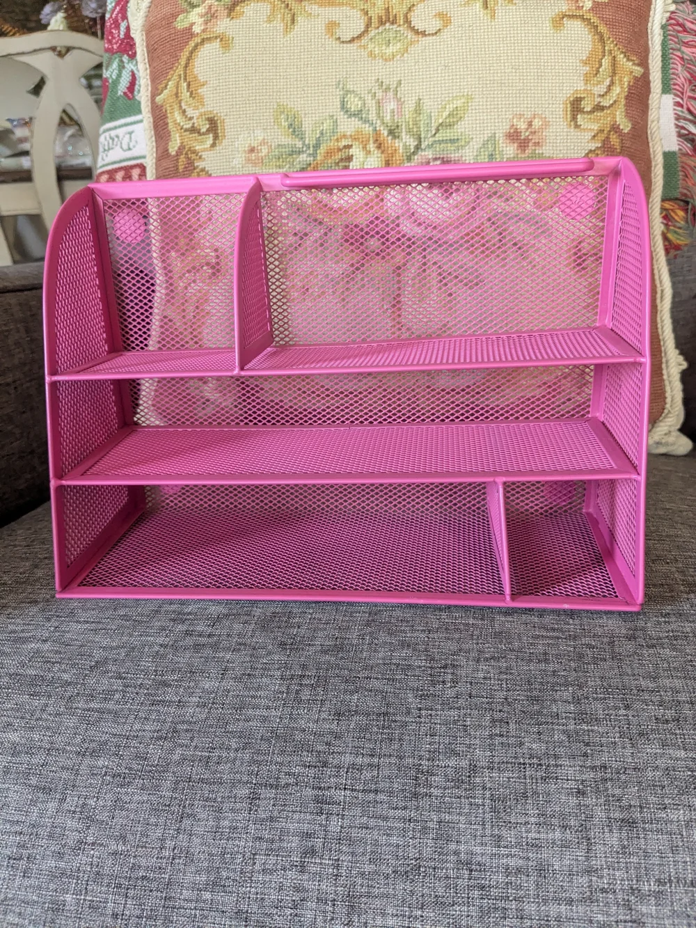 Pink Mesh Desk Or Makeup Organizer
